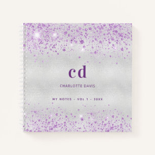 Silver lavender name monogram notebook