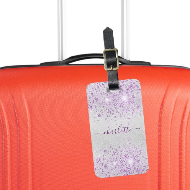 Silver lavender sparkles name luggage tag (Creator Uploaded)