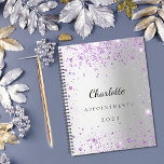 Silver lavender violet glitter name 2025 planner<br><div class="desc">A faux silver looking background decorated with purple,  violet faux glitter dust.  Personalise and add a name,  title and year.</div>