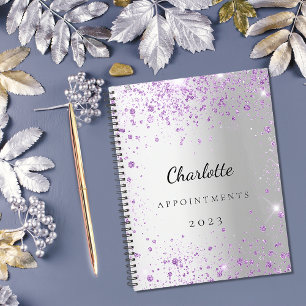 Silver lavender violet glitter name 2025 planner