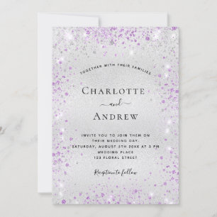 Silver lavender wedding invitation