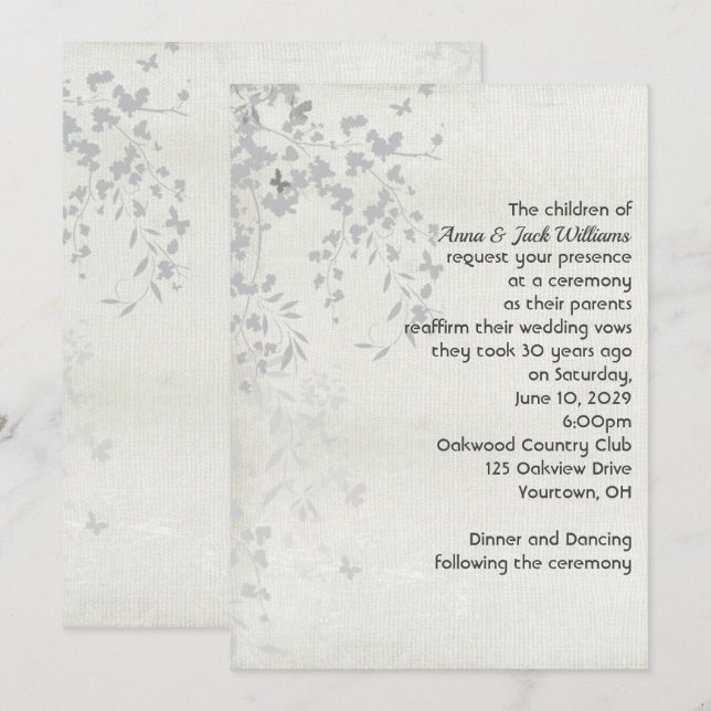 Silver Leaf and Butterfly Invitation (Front/Back)