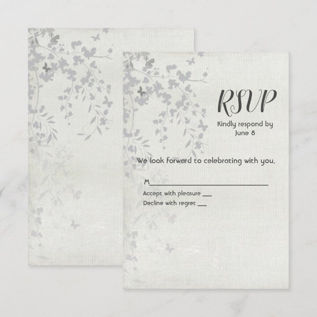 Silver Leaf and Butterfly RSVP Card (Front/Back)