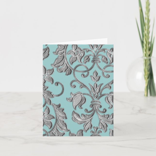 Silver Leaf Damask Customizazble Colour Card (Front)