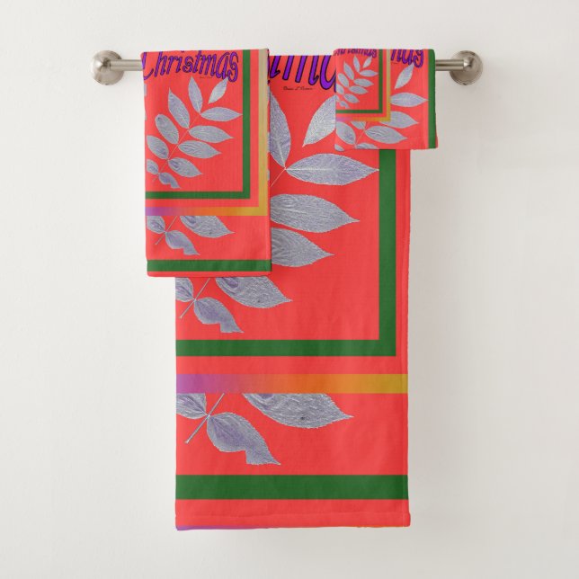  SILVER LEAF MERRY CHRISTMAS BATH TOWEL SET (Insitu)