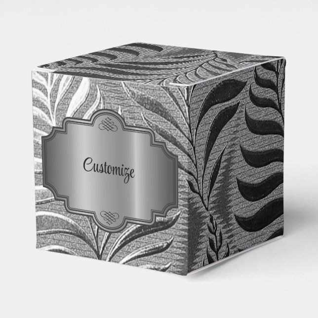  Silver Leaf Motif Cube Favour Box (Front Side)