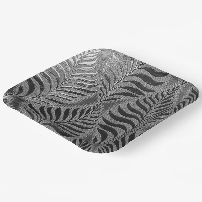  Silver Leaf Motif Square Paper Plate (Angled)