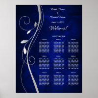 Silver Leaf Swirl Blue Wedding Seating Chart