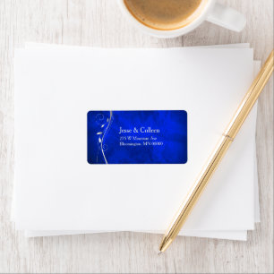 Silver Leaf Swirl Bright Blue Wedding Return Label