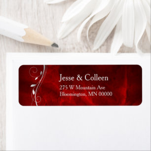 Silver Leaf Swirl Deep Red Wedding Return Label Return Address Label