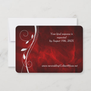 Silver Leaf Swirl Deep Red Wedding RSVP Card