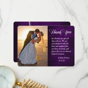 Silver Leaf Swirl Purple Photo Wedding Thank You Card