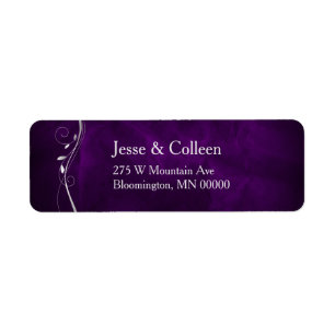 Silver Leaf Swirl Purple Wedding Return Address Label