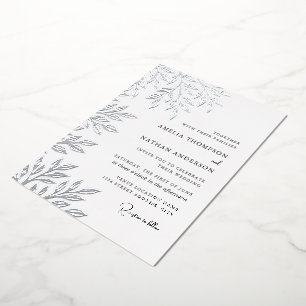 Silver Leaf Wedding Foil Invitation