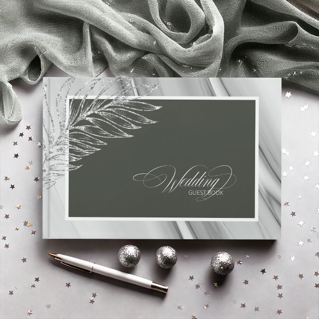 Silver Leaf Wedding Sage Green ID876 Guest Book (Creator Uploaded)
