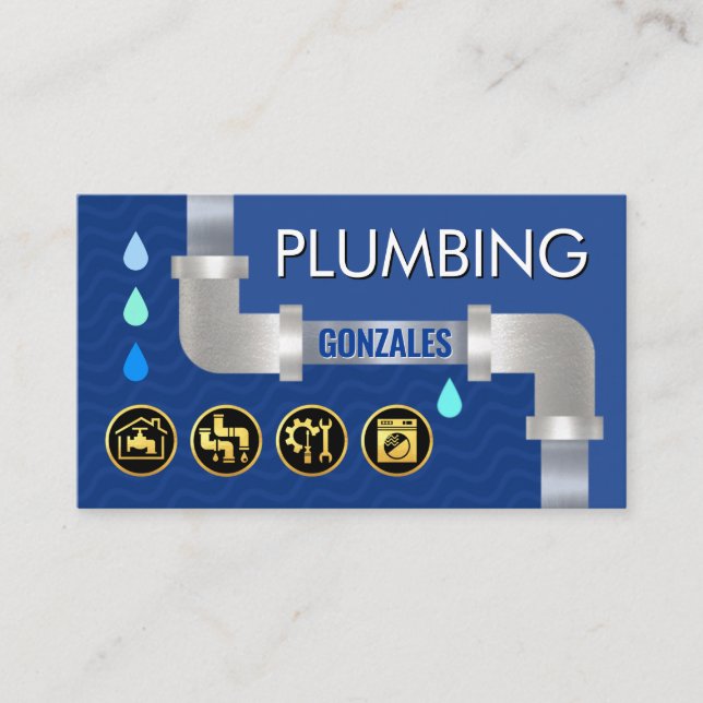 Silver Leaking Water Pipe Plumbing Business Card (Front)