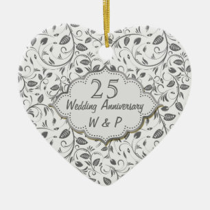 Silver leaves 25th Wedding Anniversary Ceramic Tree Decoration