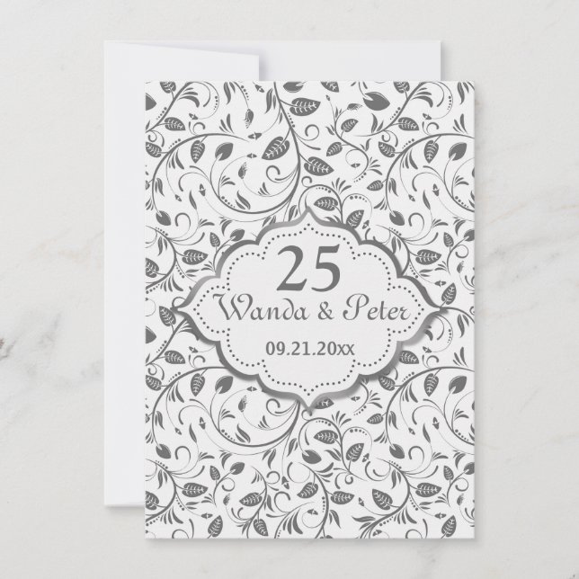 Silver leaves 25th Wedding Anniversary Invitation (Front)