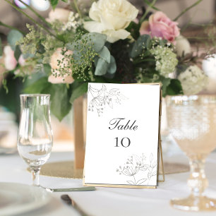Silver Leaves Botanical Wedding Table Number Card