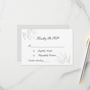 Silver leaves Formal Elegant Stylish Wedding RSVP Card