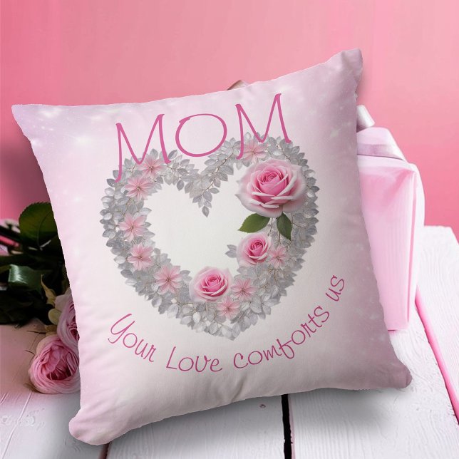Silver Leaves Heart and Pink Rose Mum  Cushion (Creator Uploaded)