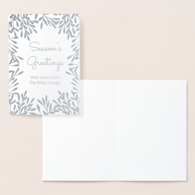 Silver Leaves Holiday Custom Christmas Foil Card (Display)