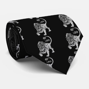 Silver Leo Lion Zodiac Black Tie