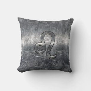 Silver Leo Zodiac Sign in Grunge Distressed Style Cushion