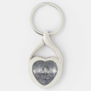 Silver Leo Zodiac Sign in Grunge Distressed Style Key Ring
