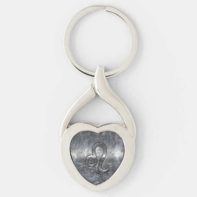 Silver Leo Zodiac Sign in Grunge Distressed Style Key Ring (Front)