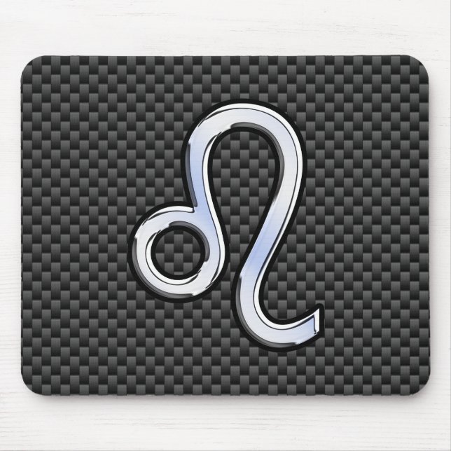 Silver Leo Zodiac Symbol Charcoal Carbon Fiber Mouse Pad (Front)