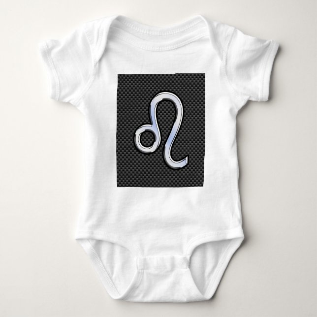 Silver Leo Zodiac Symbol Charcoal Carbon Fibre Baby Bodysuit (Front)