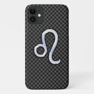 Silver Leo Zodiac Symbol Charcoal Carbon Fibre iPhone 11 Case