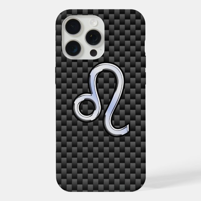 Silver Leo Zodiac Symbol Charcoal Carbon Fibre iPhone Case (Back)