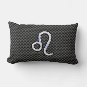 Silver Leo Zodiac Symbol Charcoal Carbon Fibre Lumbar Cushion