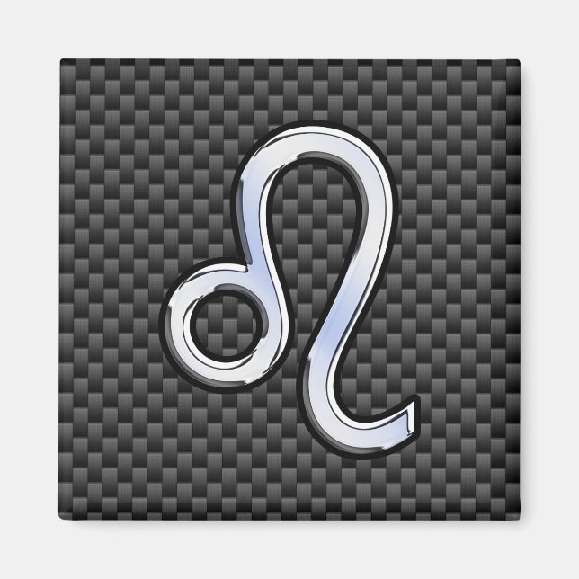 Silver Leo Zodiac Symbol Charcoal Carbon Fibre Magnet (Front)