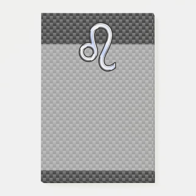 Silver Leo Zodiac Symbol Charcoal Carbon Fibre Post-it Notes (Front)