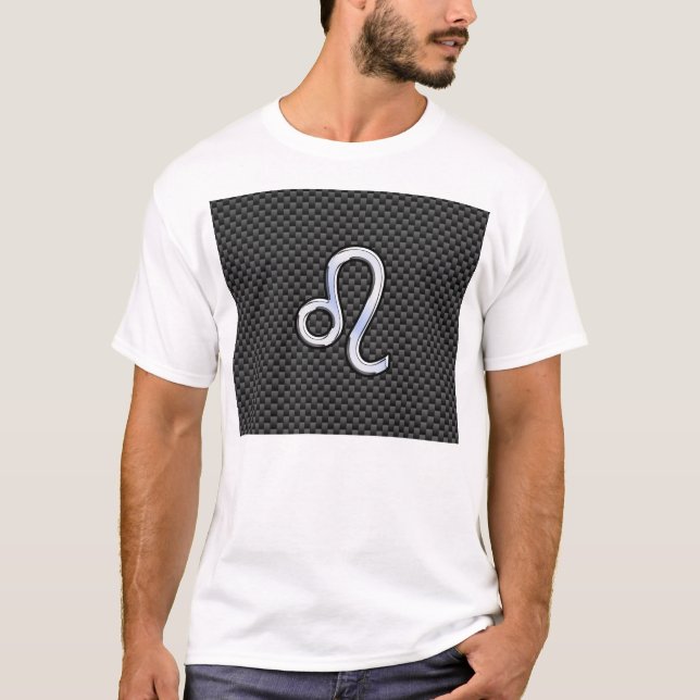 Silver Leo Zodiac Symbol Charcoal Carbon Fibre T-Shirt (Front)