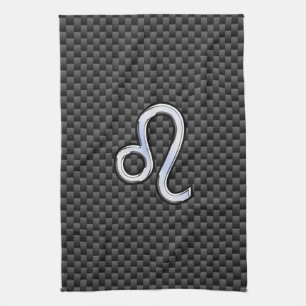 Silver Leo Zodiac Symbol Charcoal Carbon Fibre Tea Towel