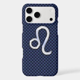 Silver Leo Zodiac Symbol Navy Carbon Fibre Print