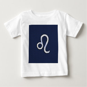 Silver Leo Zodiac Symbol Navy Carbon Fibre Print Baby T-Shirt