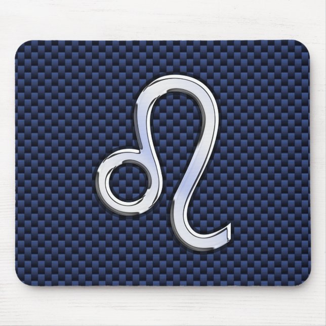 Silver Leo Zodiac Symbol Navy Carbon Fibre Print Mouse Pad (Front)