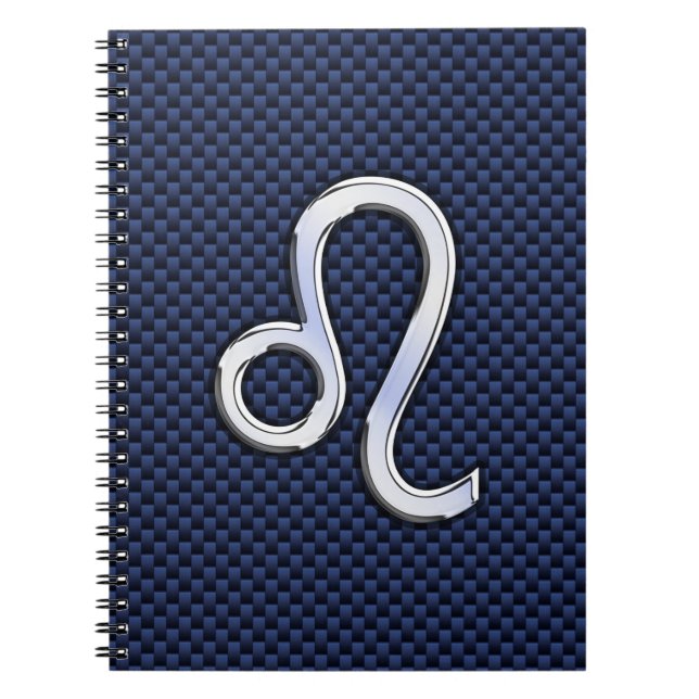 Silver Leo Zodiac Symbol Navy Carbon Fibre Print Notebook (Front)