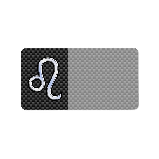 Silver Leo Zodiac Symbol on Carbon Fibre Print Label (Front)