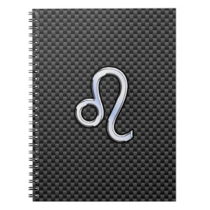 Silver Leo Zodiac Symbol on Carbon Fibre Print Notebook