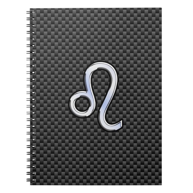Silver Leo Zodiac Symbol on Carbon Fibre Print Notebook (Front)