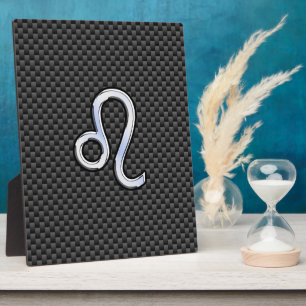 Silver Leo Zodiac Symbol on Carbon Fibre Print Plaque