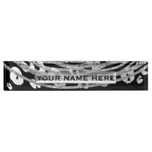 Silver Leopard Cheetah Trendy Glam Personalised Nameplate