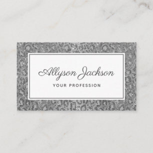 Silver Leopard Glitter Business Card