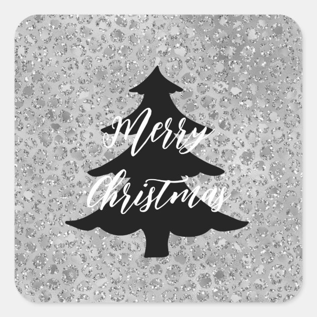 Silver Leopard Grey Meow Kitty Cat  Square Sticker (Front)